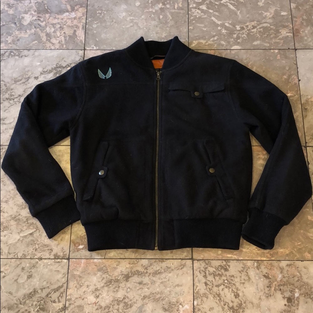 Black fleece bomber jacket with satin lining (M)